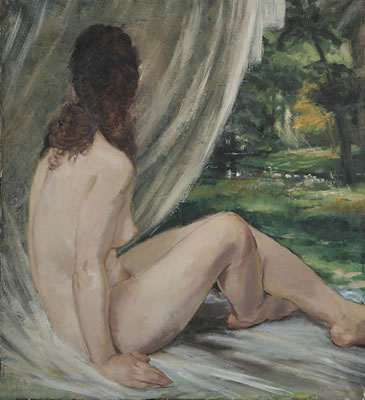 Seated nude in the park.