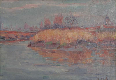 Water landscape with windmill in the distance. by Urbain Gerlo - Auction record, sale price, and art valuation. Compare with similar artists and explore comparable artworks.