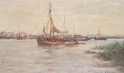Yachts in the water with city in the distance