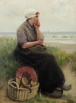 Zeeland girl with basket on the beach