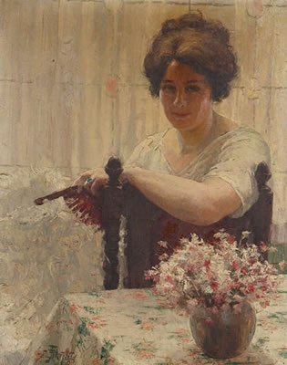 Femme à l'éventail attablée
