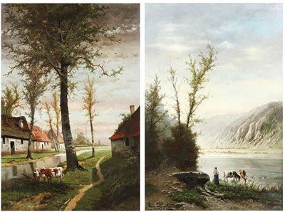 Koeien aan de Maas. 'Souvenir de Waasmunster' (pair)