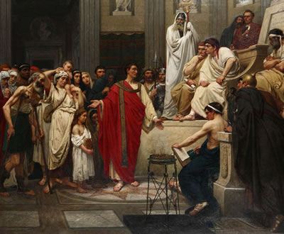 Historic scene with Saint Peter before Nero (?) by Eugène Siberdt - Auction record, sale price, and art valuation. Compare with similar artists and explore comparable artworks.