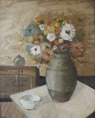 Stilleven met bloemenvaas op tafel by Prosper Bosteels - Auction record, sale price, and art valuation. Compare with similar artists and explore comparable artworks.