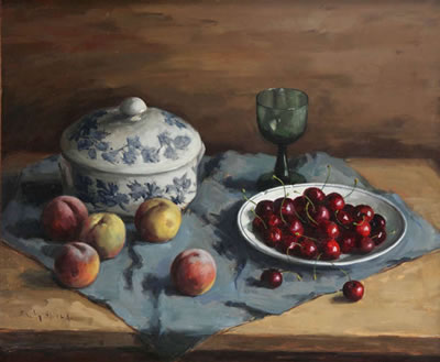 Stilleven met kersen en perziken by Raymond Hoeck - Auction record, sale price, and art valuation. Compare with similar artists and explore comparable artworks.