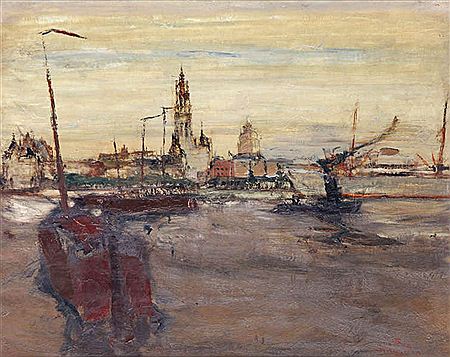 Antwerps redegezicht met boten op de Schelde by René Engelen - Auction record, sale price, and art valuation. Compare with similar artists and explore comparable artworks.