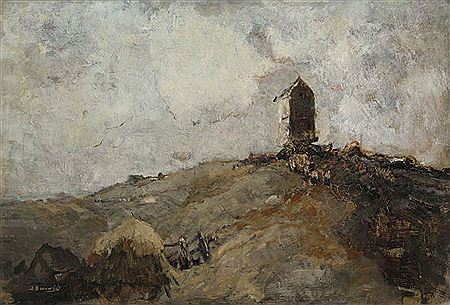 Hollands landschap met molen