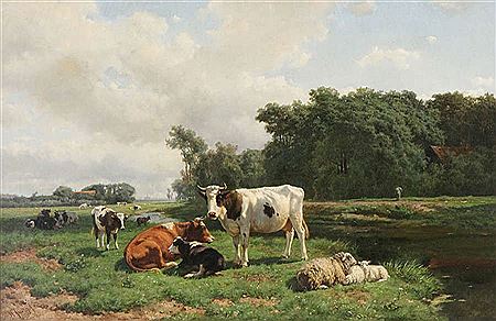 Koeien en schapen in landschap