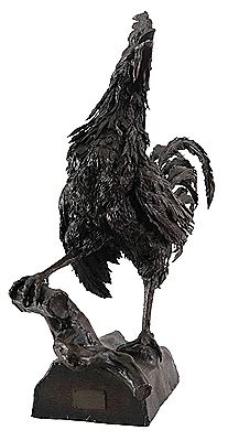Crowing rooster on a treestump