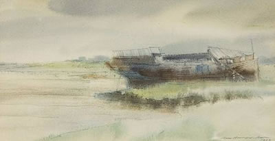 Beached houseboat at Aldeburgh