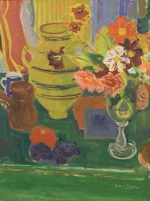 Dahlias dans vase de verre