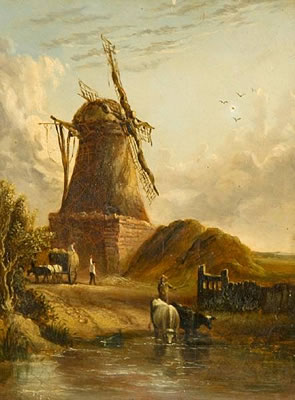 Landscape with haycart, cattle and figures before a windmill by Anthony Sandys - Auction record, sale price, and art valuation. Compare with similar artists and explore comparable artworks.