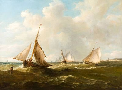 Bustling shipping scene off the coast