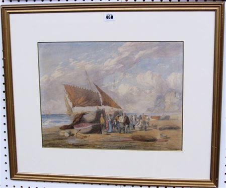 Fisherfolk and beached boats by William Howes Hunt - Auction record, sale price, and art valuation. Compare with similar artists and explore comparable artworks.