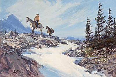 A RIDER AND A PACKHORSE IN SIERRA SNOW by Dan Goozee - Auction record, sale price, and art valuation. Compare with similar artists and explore comparable artworks.