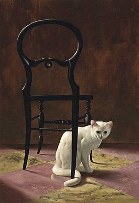 WHITE CAT WITH CHAIR