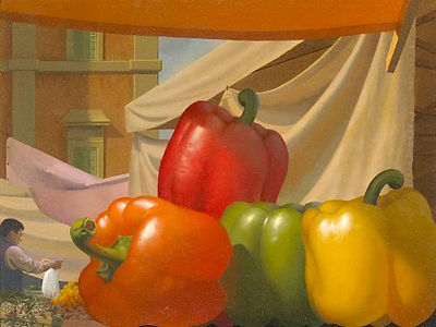 Sample artwork by Al Proom (1933 - 2006), known for photo-real fruit and floarl still life, nude figure painting, museum frescoes - View similar artists and auction records