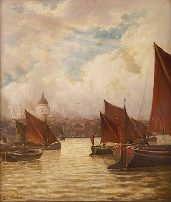 St. Paul's, London, barges going down on the ebb tide