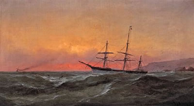 Ship Sailing at Sunset, 1882
