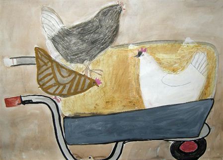 Chickens in a Wheelbarrow by Emma McClure - Auction record, sale price, and art valuation. Compare with similar artists and explore comparable artworks.