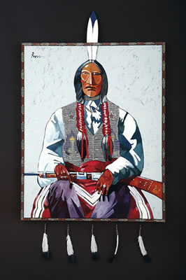 Indian with Gun by Thom Ross - Auction record, sale price, and art valuation. Compare with similar artists and explore comparable artworks.