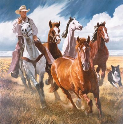 Sample artwork by Daryl Poulin (Born 1947), known for western genre and figure - View similar artists and auction records