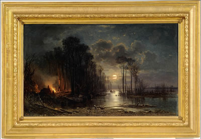 MOONLIT LANDSCAPE WITH MEN BY THE FIRE by Alexander Vasilievitsch Gine - Auction record, sale price, and art valuation. Compare with similar artists and explore comparable artworks.