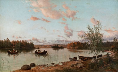 RIVERBANK AT SUNSET. by Hjalmar Munsterhjelm - Auction record, sale price, and art valuation. Compare with similar artists and explore comparable artworks.