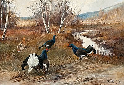 AUTUMN LANDSCAPE WITH BIRDS