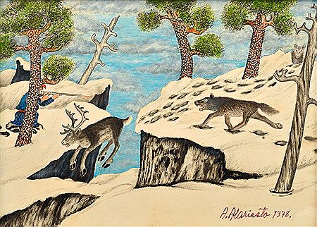 THE LAPPLANDER SHOOTS THE REINDEER CHASING WOLF
