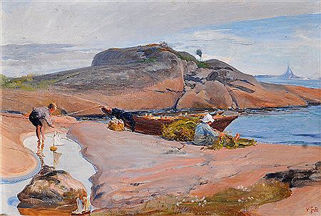CHILDREN PLAYING BY THE SHORE
