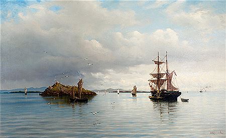 AT ANCHOR (CALM SEA) by Oskar Kleineh - Auction record, sale price, and art valuation. Compare with similar artists and explore comparable artworks.