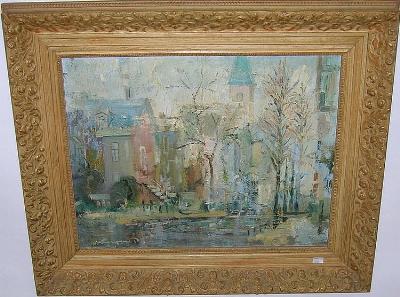 "Street in the Rain" by Eugeniusz Dobosiewics - Auction record, sale price, and art valuation. Compare with similar artists and explore comparable artworks.