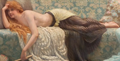 Two women in interior, framed