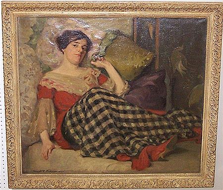 Seated woman with pillows