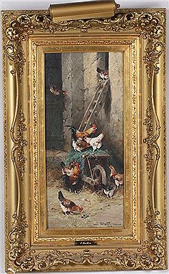 Barnyard scene with chickens