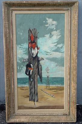 Modernist beach scene with markers and buoys