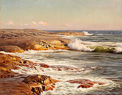 MARSTRAND - TÅUDDEN I KVÄLLSSOL MED SEGLARE VID HORISONTEN
