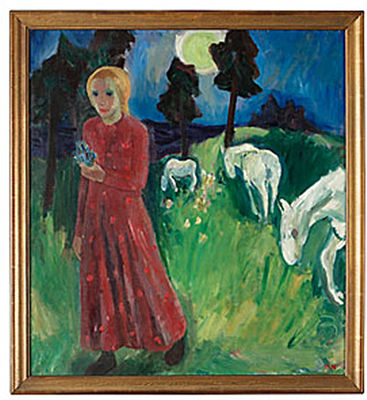 FLICKA PÅ ÄNG MED VITA HÄSTAR by Nils Nilsson - Auction record, sale price, and art valuation. Compare with similar artists and explore comparable artworks.