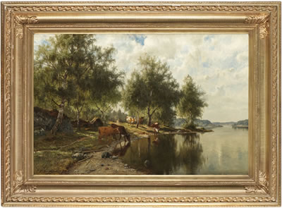 Sommarlandskap med kor by Edvard (Johan-Edvard) Bergh - Auction record, sale price, and art valuation. Compare with similar artists and explore comparable artworks.