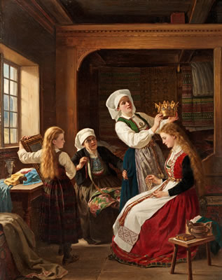 Brudepynting by Adolph Tidemand - Auction record, sale price, and art valuation. Compare with similar artists and explore comparable artworks.