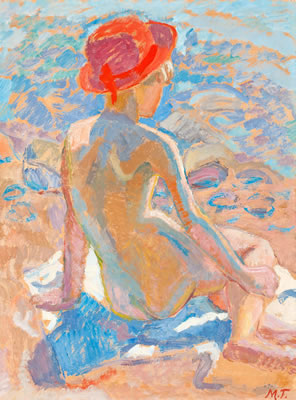 "Flicka med röd hatt" (Girl with red hat). (d)