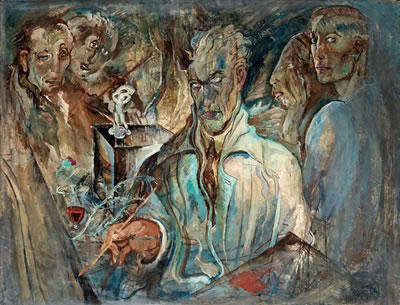 "Självporträtt med konstnärsvänner" (Self portrait with friends)