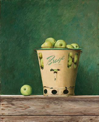 Still life with apples in Brage bucket