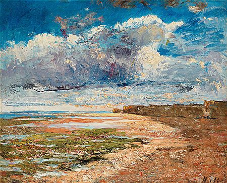 Dark clouds over the cliffs, Luc-sur-Mer by Carl Frederik Hill - Auction record, sale price, and art valuation. Compare with similar artists and explore comparable artworks.