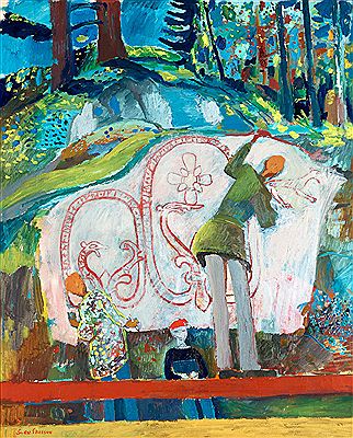 "Runforskaren" (Runologist) by Sven (X-et) Leonard Erixson - Auction record, sale price, and art valuation. Compare with similar artists and explore comparable artworks.