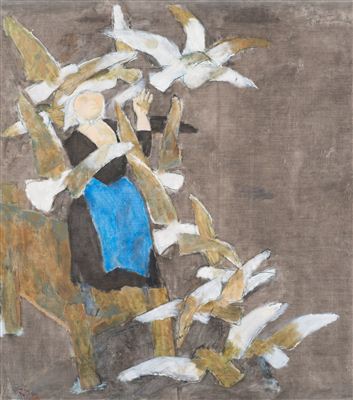 White birds on dark background