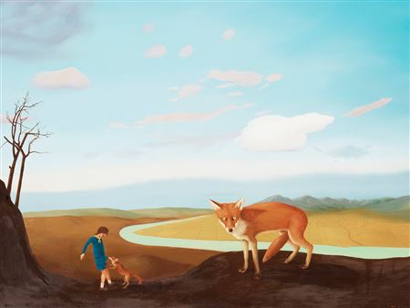 Portrait of Patrik Andine: "Självporträtt med räv" (Self-portrait with fox)