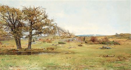 Hunter in an open lanscape by Frederick Frederik Julius August Winther - Auction record, sale price, and art valuation. Compare with similar artists and explore comparable artworks.