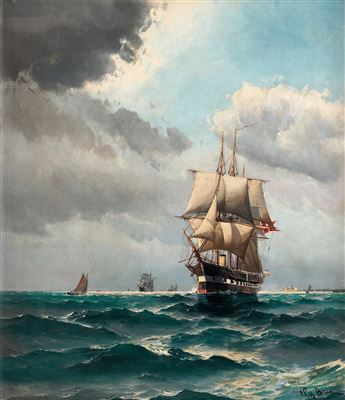 "Skepp på redden vid Kronborg" (Ships near Kronborg castle) by Vilhelm Victor Bille - Auction record, sale price, and art valuation. Compare with similar artists and explore comparable artworks.
